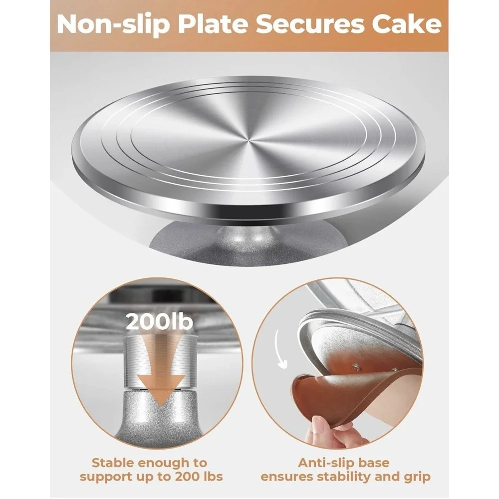 Kootek Aluminium Alloy Revolving Cake Stand 12 Inch Rotating 12 Inch, Silver